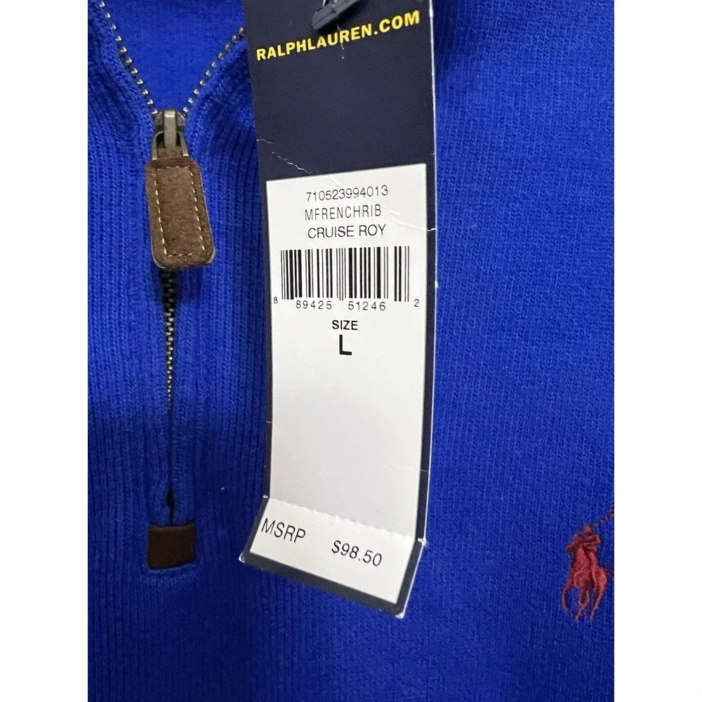 Polo‎ Ralph Lauren Men's Estate Sapphire Blue Quarter Zip Pullover Large Preppy